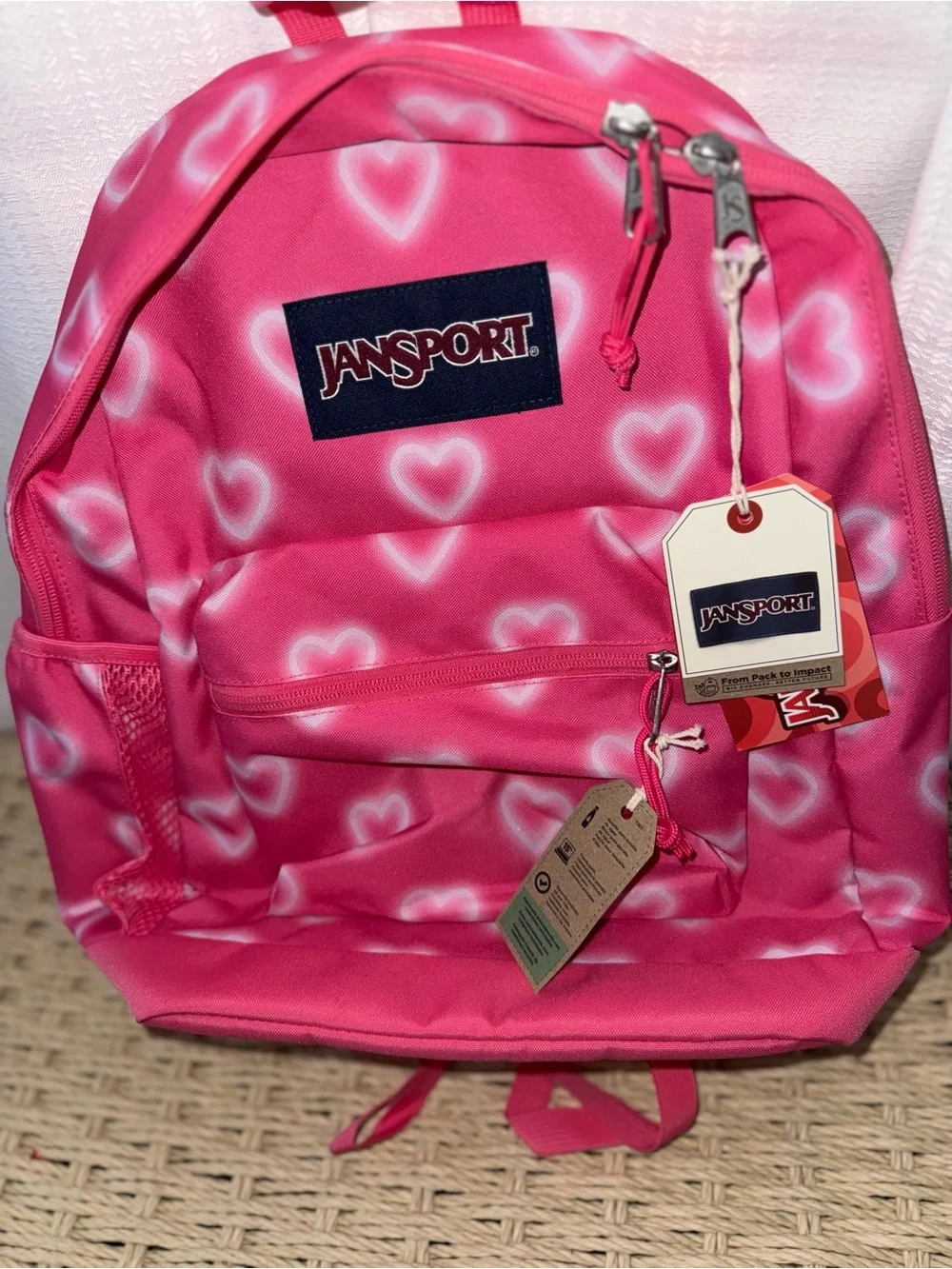 Jansport Pink Heart Print Kids Backpack